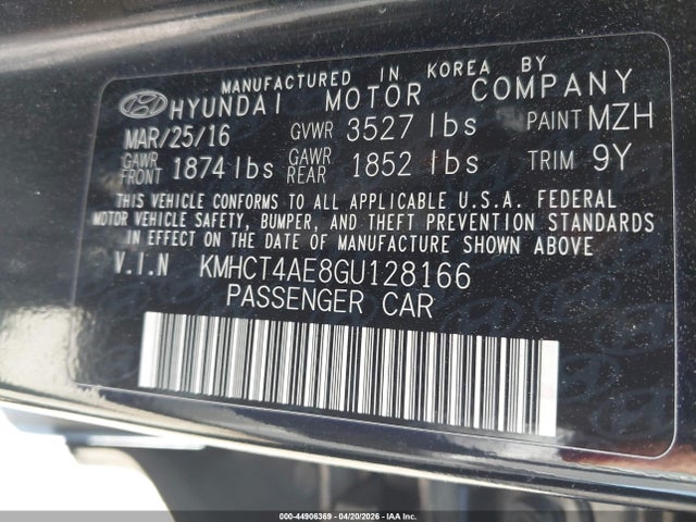 Продажа на аукционе авто 2016 Hyundai Accent Se, vin: KMHCT4AE8GU128166, номер лота: 44906369