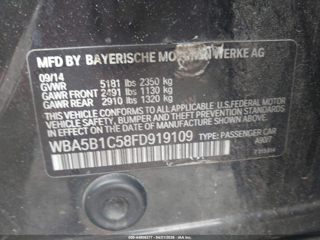 Aukcja sprzedaży 2015 Bmw 535i, vin: WBA5B1C58FD919109, numer aukcji: 44906377