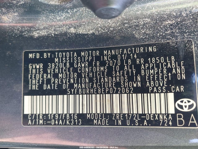 Toyota COROLLA LE 2014 5YFBURHE8EP072062 Image 9
