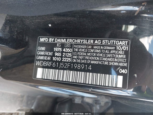2002 Mercedes-benz C 240 მანქანა იყიდება აუქციონზე, vin: WDBRF61J52F198914, აუქციონის ნომერი: 44906410