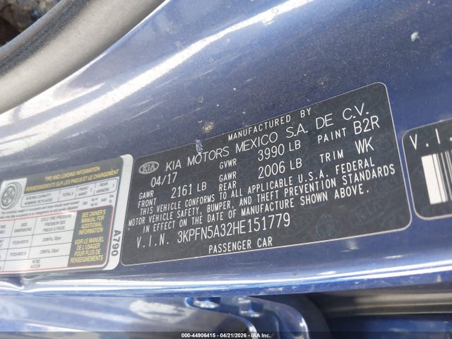 3KPFN5A32HE151779 KIA FORTE SX