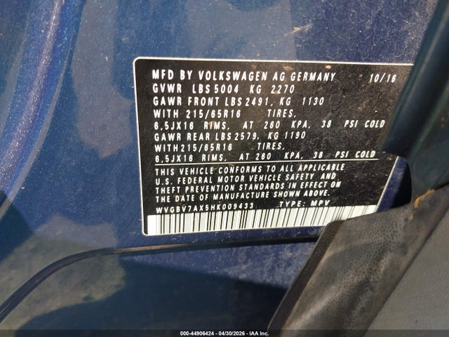 Продажа на аукционе авто 2017 Volkswagen Tiguan 2.0t/2.0t S, vin: WVGBV7AX5HK009433, номер лота: 44906424