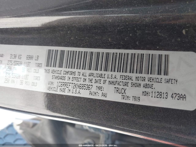Aukcja sprzedaży 2019 Ram 1500 Big Horn/lone Star  4x2 5'7 Box, vin: 1C6RREFT2KN685367, numer aukcji: 44906430