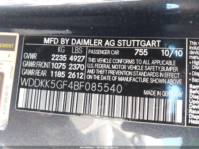 Продаж на аукціоні авто 2011 Mercedes-benz E 350, vin: WDDKK5GF4BF085540, номер лоту: 44906441