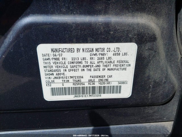 Продаж на аукціоні авто 2007 Infiniti G35 Sport, vin: JNKBV61E17M723204, номер лоту: 44906443