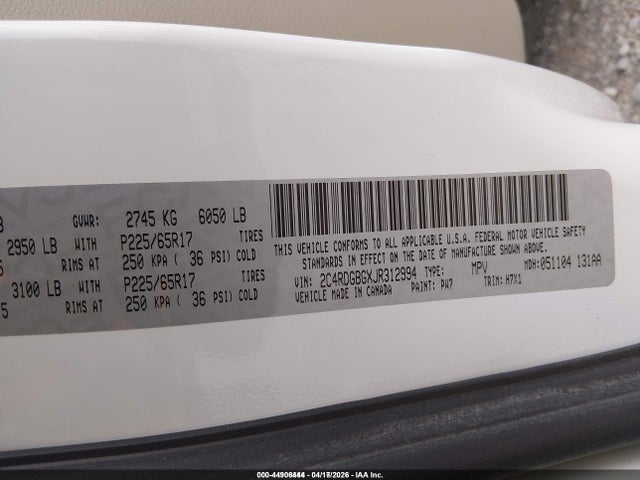 2C4RDGBGXJR312994 Dodge Grand Caravan Se