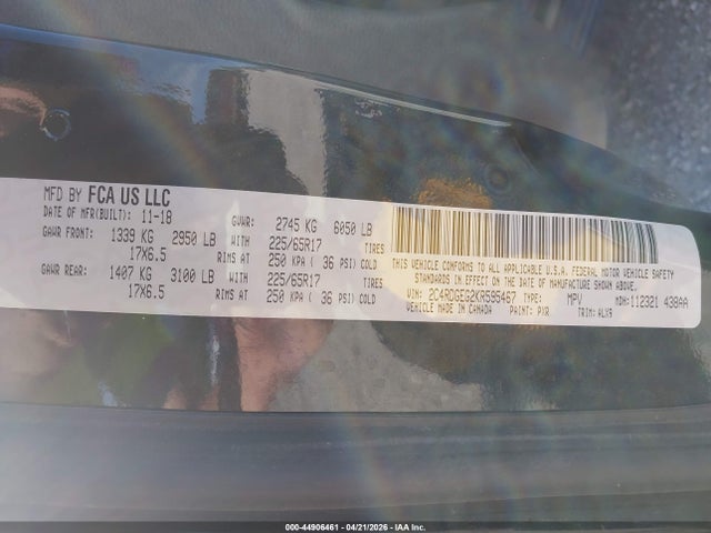 2019 Dodge Grand Caravan Gt მანქანა იყიდება აუქციონზე, vin: 2C4RDGEG2KR595467, აუქციონის ნომერი: 44906461