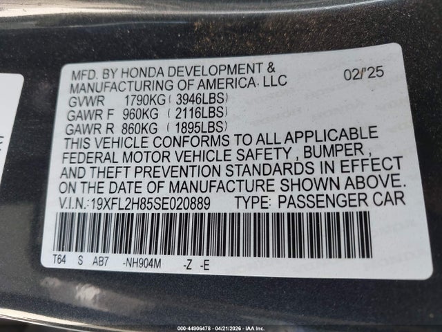19XFL2H85SE020889 Honda Civic Sedan Sport