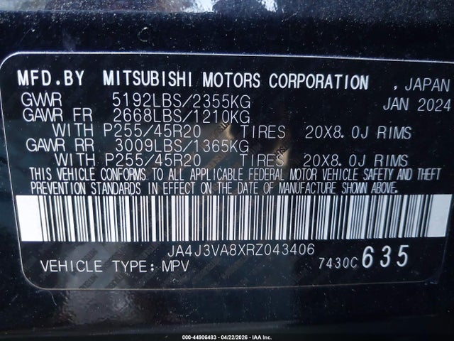 Продаж на аукціоні авто 2024 Mitsubishi Outlander Se 2.5 2wd/se Black Edition S-awc/se Black Edition W/pano Roof S-awc, vin: JA4J3VA8XRZ043406, номер лоту: 44906483