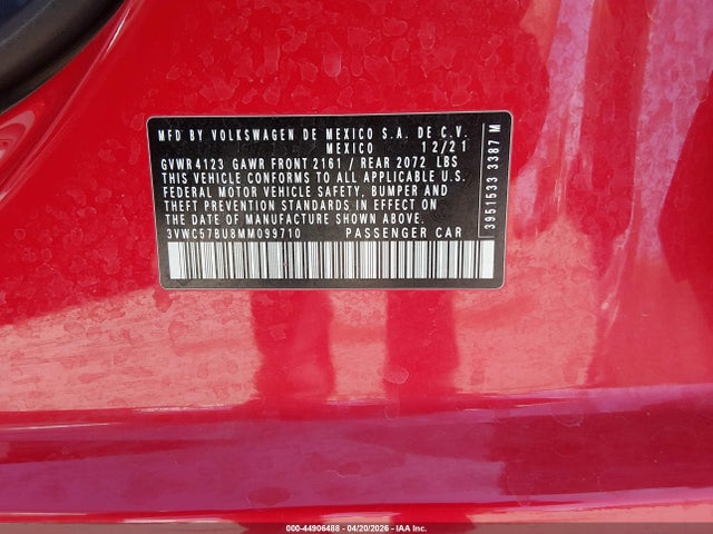 2021 Volkswagen Jetta 1.4t R-line/1.4t S/1.4t Se მანქანა იყიდება აუქციონზე, vin: 3VWC57BU8MM099710, აუქციონის ნომერი: 44906488