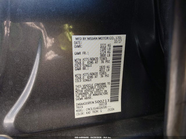 Auction sale of the 2018 Nissan Titan Sv, vin: 1N6AA1E69JN500213, lot number: 44906495