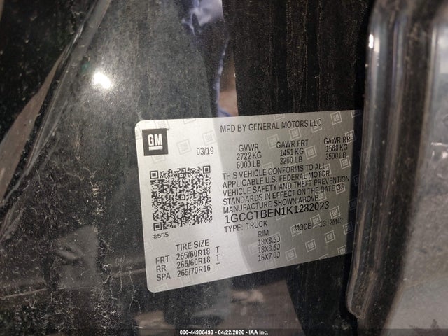 44906499 :رقم المزاد ، 1GCGTBEN1K1282023 vin ، 2019 Chevrolet Colorado Wt مزاد بيع