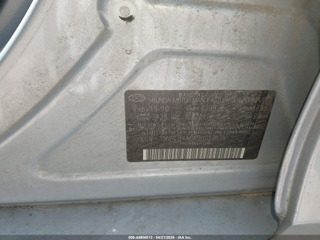 Aukcja sprzedaży 2011 Hyundai Sonata Gls, vin: 5NPEB4ACXBH017538, numer aukcji: 44906512