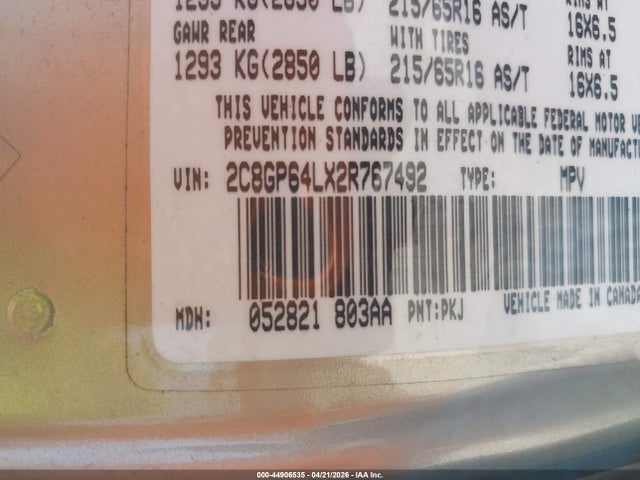 Продажа на аукционе авто 2002 Chrysler Town & Country Limited, vin: 2C8GP64LX2R767492, номер лота: 44906535