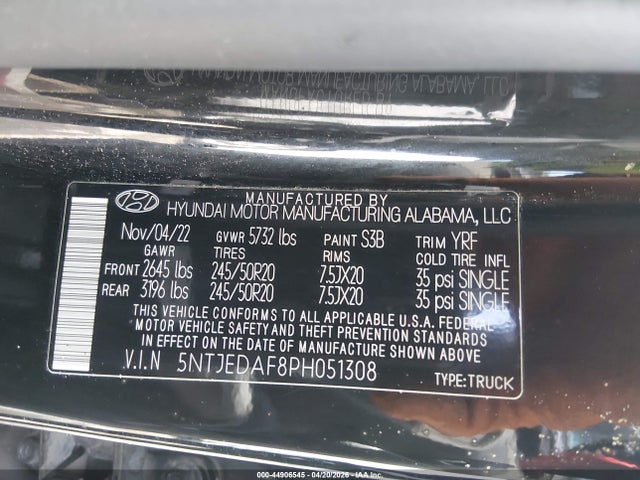 44906545 :رقم المزاد ، 5NTJEDAF8PH051308 vin ، 2023 Hyundai Santa Cruz Limited مزاد بيع
