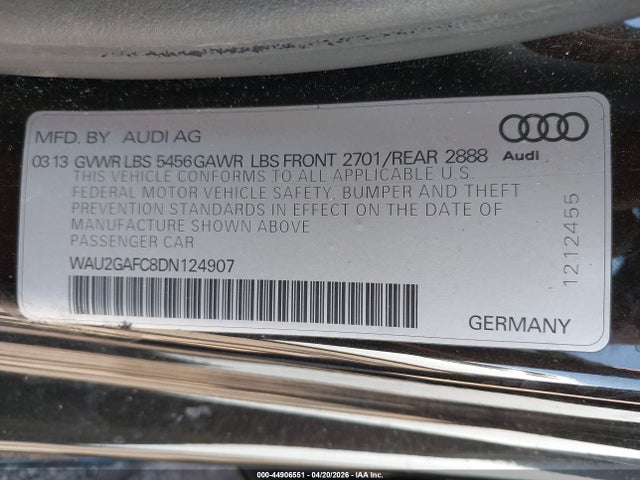 Aukcja sprzedaży 2013 Audi A7 3.0t Premium, vin: WAU2GAFC8DN124907, numer aukcji: 44906551
