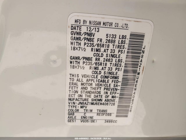 JN8AZ1MU6EW406726 Nissan MURANO SL