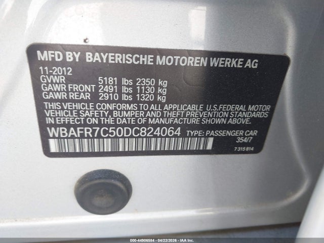 2013 Bmw 535i მანქანა იყიდება აუქციონზე, vin: WBAFR7C50DC824064, აუქციონის ნომერი: 44906584