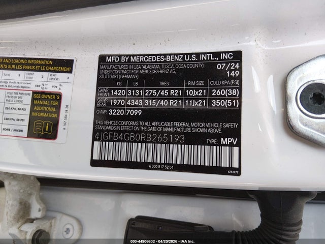 44906602 :رقم المزاد ، 4JGFB4GB0RB265193 vin ، 2024 Mercedes-benz Gle 450 Plug-in Hybrid 4matic مزاد بيع