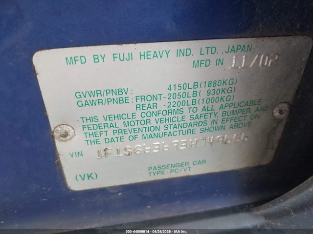 Продажа на аукционе авто 2003 Subaru Forester X, vin: JF1SG63693H749656, номер лота: 44906614