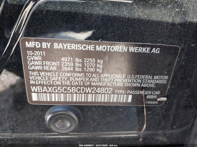 Продаж на аукціоні авто 2012 Bmw 528i, vin: WBAXG5C58CDW24802, номер лоту: 44906627