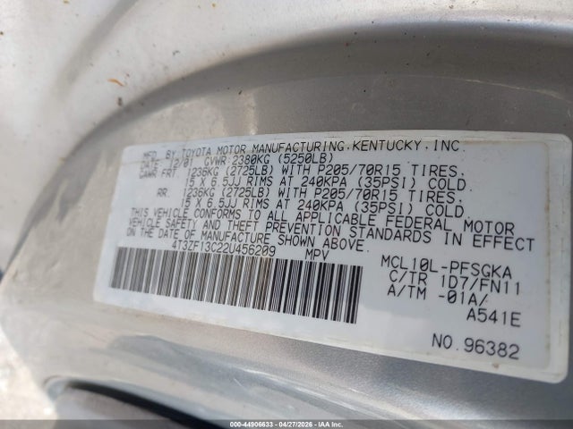Aukcja sprzedaży 2002 Toyota Sienna Le, vin: 4T3ZF13C22U456209, numer aukcji: 44906633