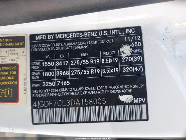 Продаж на аукціоні авто 2013 Mercedes-benz Gl 450 4matic, vin: 4JGDF7CE3DA158005, номер лоту: 44906634