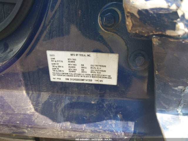 Продажа на аукционе авто 2021 Tesla Model Y Long Range Dual Motor All-wheel Drive, vin: 5YJYGDEE0MF141359, номер лота: 44906641