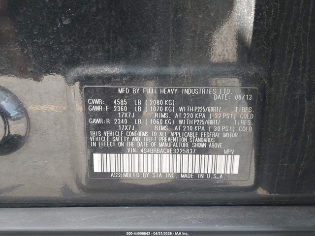 Продажа на аукционе авто 2014 Subaru Outback 2.5i, vin: 4S4BRBACXE3225837, номер лота: 44906642