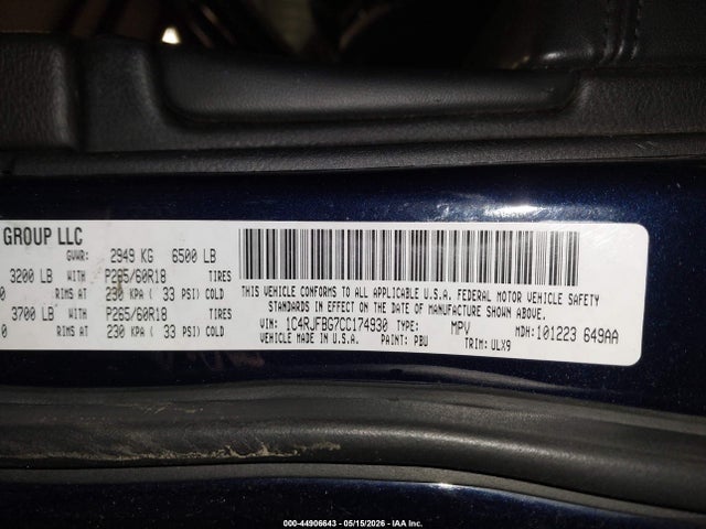 44906643 :رقم المزاد ، 1C4RJFBG7CC174930 vin ، 2012 Jeep Grand Cherokee Limited مزاد بيع
