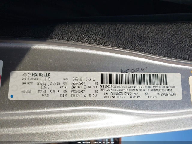 1C4HJWDG2GL177412 Jeep Wrangler Unlimited Sport