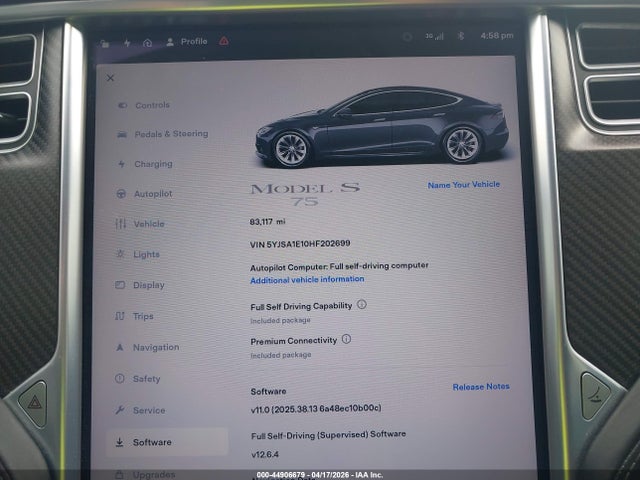 Продажа на аукционе авто 2017 Tesla Model S 60/75, vin: 5YJSA1E10HF202699, номер лота: 44906679