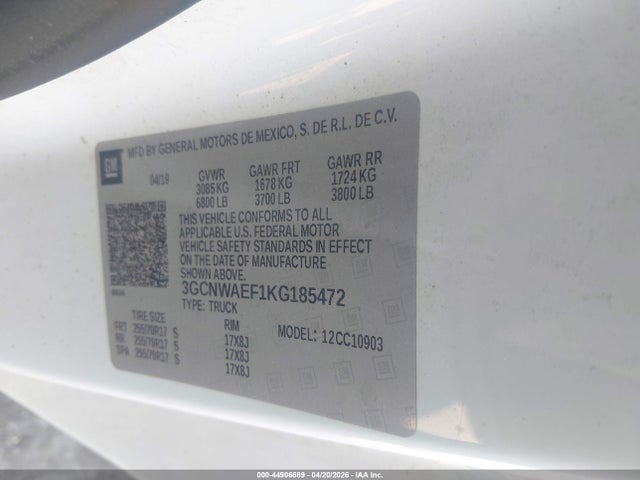 3GCNWAEF1KG185472 Chevrolet Silverado 1500 Work Truck