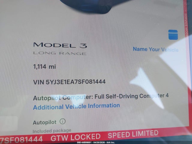 5YJ3E1EA7SF081444 Tesla Model 3 Long Range Rear-wheel Drive/standard Rear-wheel Drive
