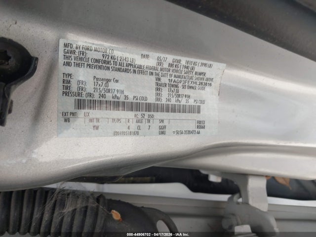 Продаж на аукціоні авто 2017 Ford Focus Se, vin: 1FADP3FEXHL283816, номер лоту: 44906702