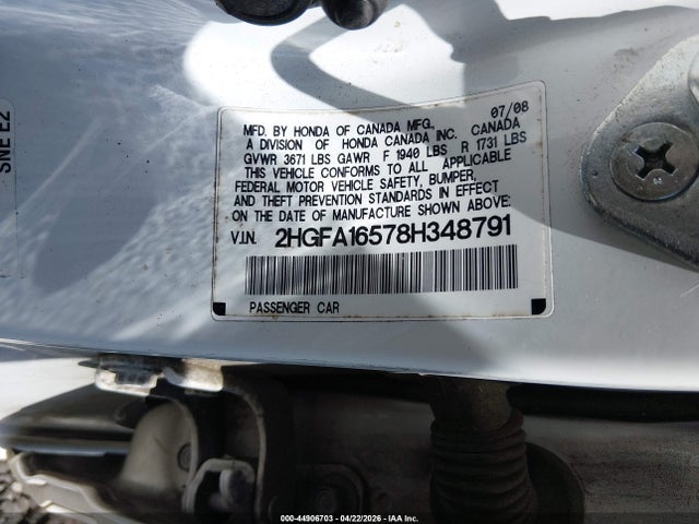 Aukcja sprzedaży 2008 Honda Civic Lx, vin: 2HGFA16578H348791, numer aukcji: 44906703