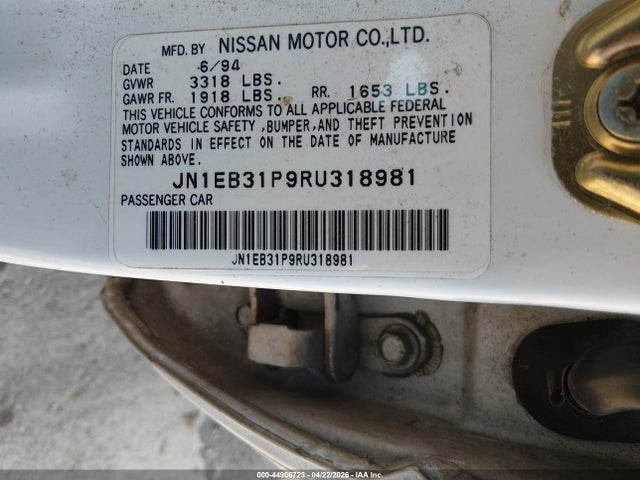 44906723 :رقم المزاد ، JN1EB31P9RU318981 vin ، 1994 Nissan Sentra E/xe/gxe/le مزاد بيع