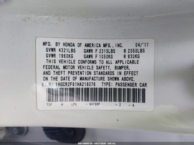 1HGCR2F61HA218076 Honda Accord Sport