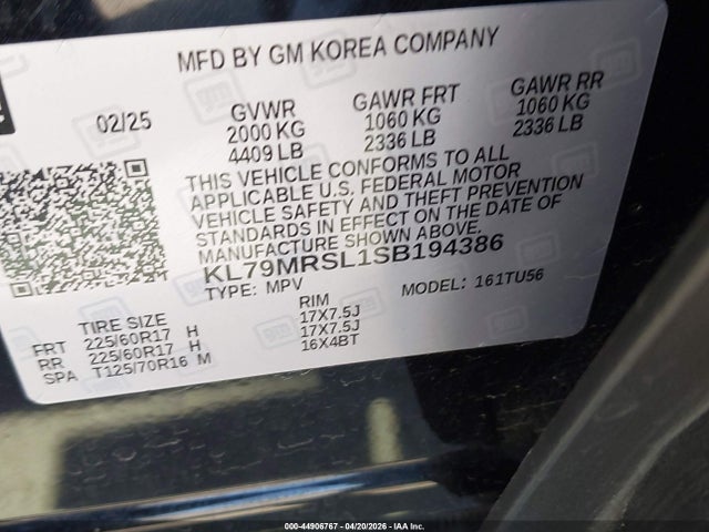 KL79MRSL1SB194386 Chevrolet Trailblazer Awd Lt