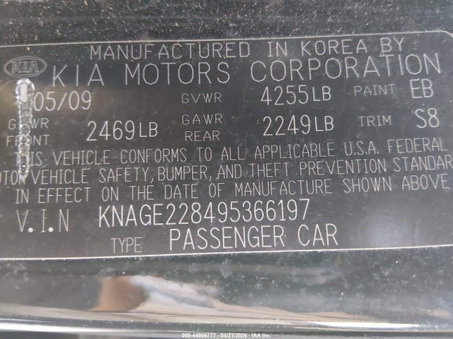 Aukcja sprzedaży 2009 Kia Optima Lx, vin: KNAGE228495366197, numer aukcji: 44906777