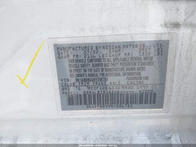 3N1AB8BV4NY286781 Nissan Sentra S Xtronic Cvt