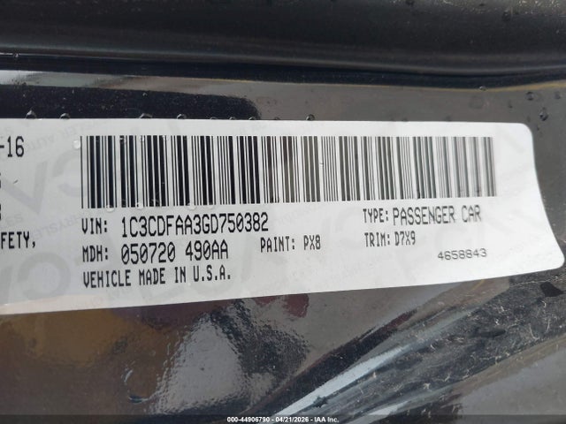44906790 :رقم المزاد ، 1C3CDFAA3GD750382 vin ، 2016 Dodge Dart Se مزاد بيع