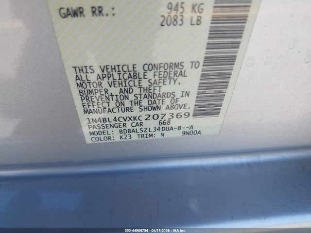 Nissan Altima 2.5 Sr 2019 1N4BL4CVXKC207369 Image 9