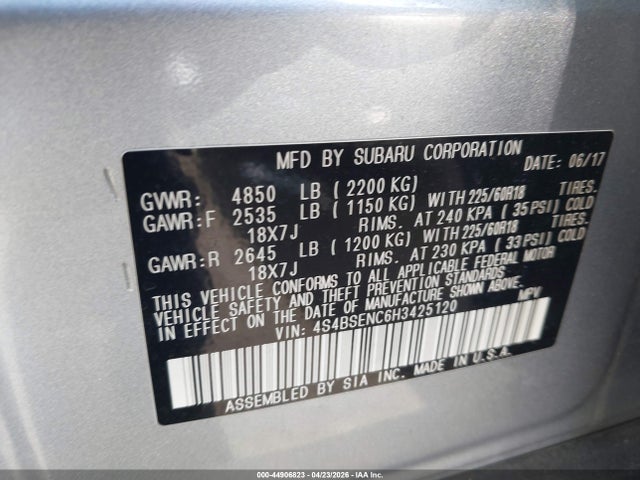 4S4BSENC6H3425120 Subaru Outback 3.6r Limited
