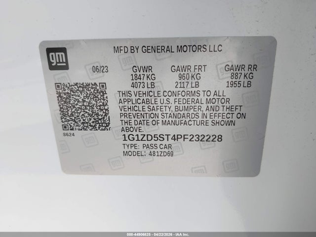 Aukcja sprzedaży 2023 Chevrolet Malibu Fwd 1lt, vin: 1G1ZD5ST4PF232228, numer aukcji: 44906825