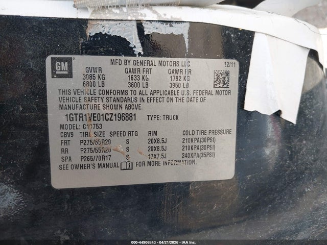 2012 Gmc Sierra 1500 Sle მანქანა იყიდება აუქციონზე, vin: 1GTR1VE01CZ196881, აუქციონის ნომერი: 44906843