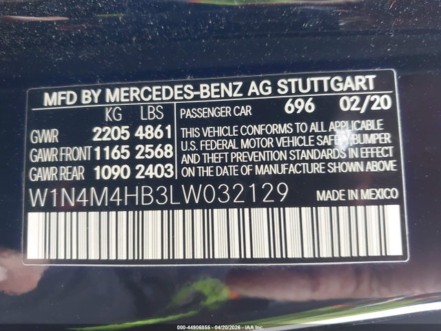 W1N4M4HB3LW032129 Mercedes-Benz Glb 250 4matic