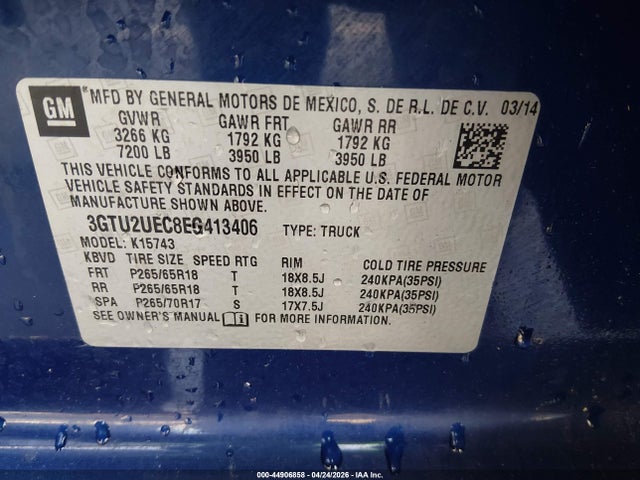 Aukcja sprzedaży 2014 Gmc Sierra 1500 Sle, vin: 3GTU2UEC8EG413406, numer aukcji: 44906858