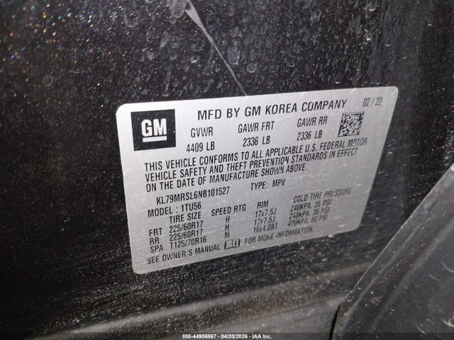 Chevrolet Trailblazer Awd Lt 2022 KL79MRSL6NB101527 Image 9