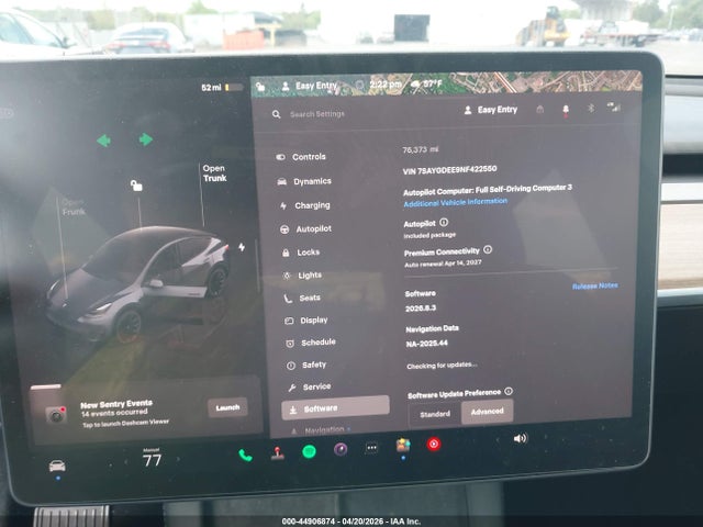 44906874 :رقم المزاد ، 7SAYGDEE9NF422550 vin ، 2022 Tesla Model Y Long Range Dual Motor All-wheel Drive مزاد بيع